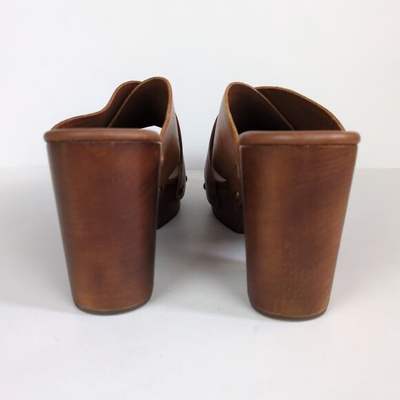 KORK-EASE Brown Leather Cross Strap Heeled Clog Mule Sandal Block Heel Womens 10 - Picture 4 of 8